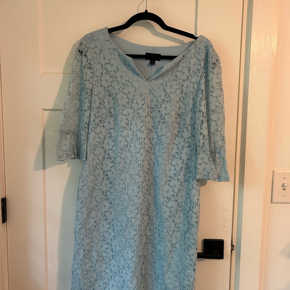 Connected Apparel Blue Sheath Dress with Scoop Neck